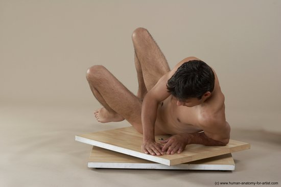 Nude Man White Laying poses - ALL Slim Short Brown Laying poses - on side Realistic