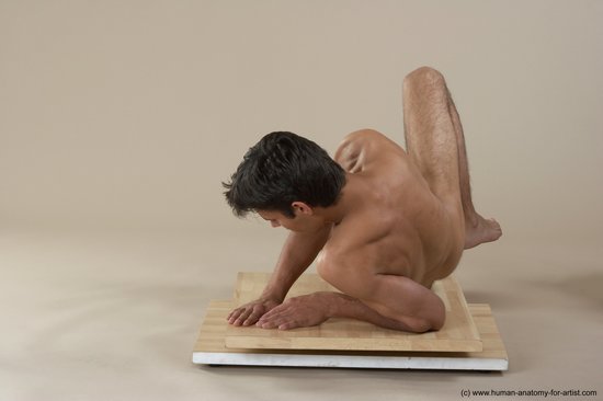 Nude Man White Laying poses - ALL Slim Short Brown Laying poses - on side Realistic