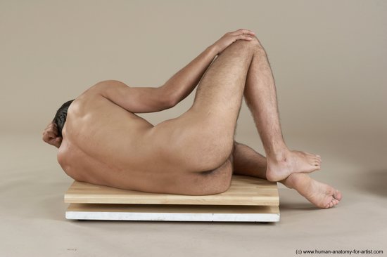 Nude Man White Laying poses - ALL Slim Short Brown Laying poses - on side Realistic