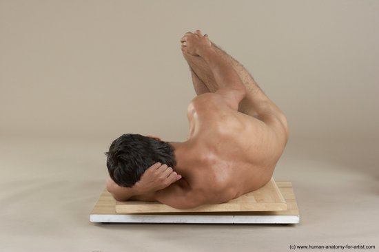 Nude Man White Laying poses - ALL Slim Short Brown Laying poses - on side Realistic