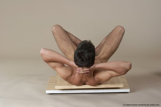 Nude Man White Kneeling poses - ALL Slim Short Brown Kneeling poses - on both knees Realistic