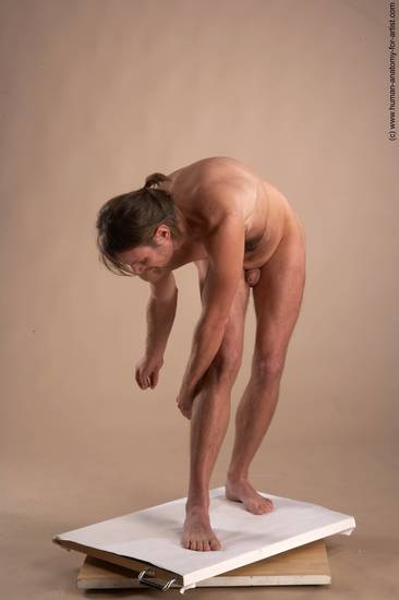 Nude Man White Standing poses - ALL Slim Short Brown Standing poses - bend over Realistic