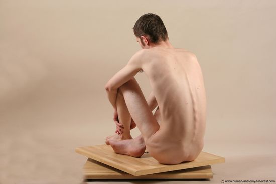 Nude Man White Sitting poses - simple Underweight Short Brown Sitting poses - ALL Realistic