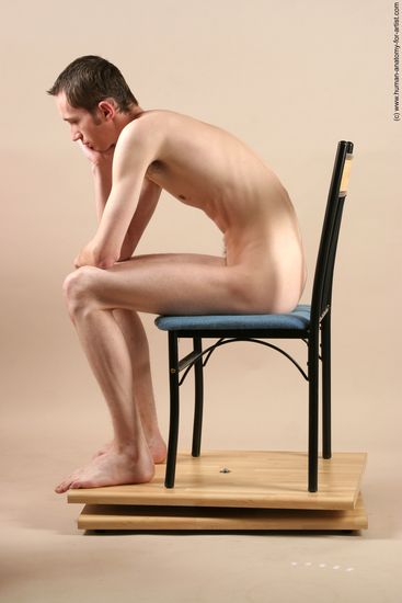 Nude Man White Sitting poses - simple Underweight Short Brown Sitting poses - ALL Realistic