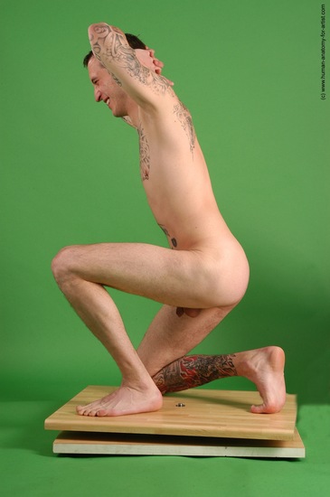 Nude Man White Kneeling poses - ALL Slim Short Brown Kneeling poses - on one knee Realistic