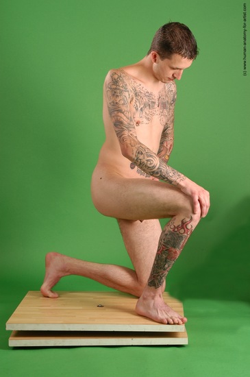 Nude Man White Kneeling poses - ALL Slim Short Brown Kneeling poses - on one knee Realistic