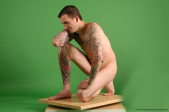 Nude Man White Kneeling poses - ALL Slim Short Brown Kneeling poses - on one knee Realistic