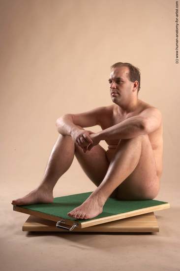 Nude Man White Sitting poses - simple Average Short Brown Sitting poses - ALL Realistic