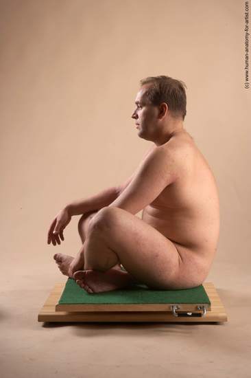 Nude Man White Sitting poses - simple Average Short Brown Sitting poses - ALL Realistic