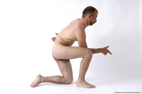 Nude Man White Kneeling poses - ALL Slim Short Kneeling poses - on one knee Black Realistic