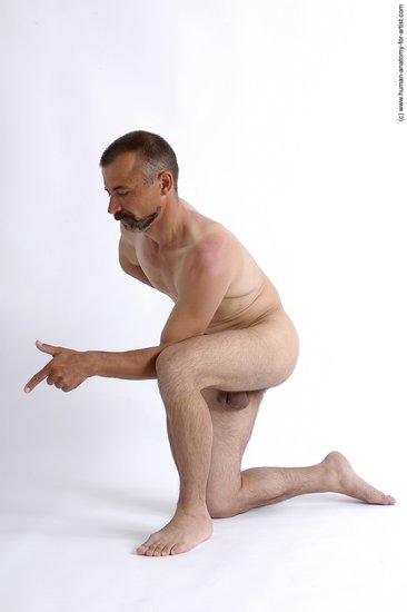 Nude Man White Kneeling poses - ALL Slim Short Kneeling poses - on one knee Black Realistic