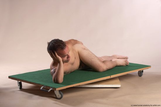 Nude Man White Laying poses - ALL Slim Short Brown Realistic