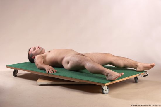 Nude Man White Laying poses - ALL Slim Short Brown Laying poses - on back Realistic