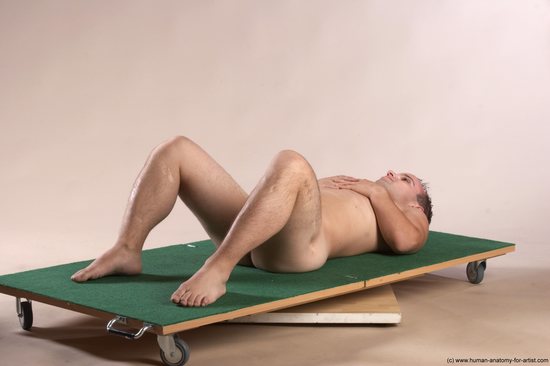 Nude Man White Laying poses - ALL Slim Short Brown Laying poses - on back Realistic