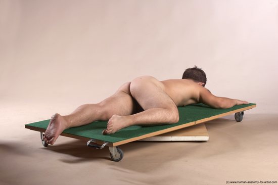 Nude Man White Laying poses - ALL Slim Short Brown Realistic