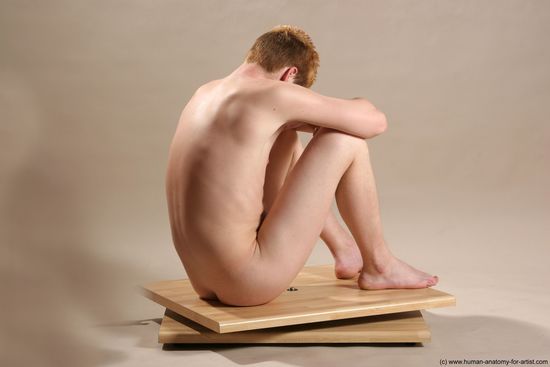 Nude Man White Sitting poses - simple Slim Short Red Sitting poses - ALL Realistic