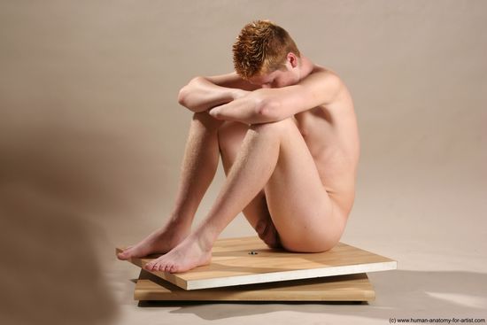 Nude Man White Sitting poses - simple Slim Short Red Sitting poses - ALL Realistic