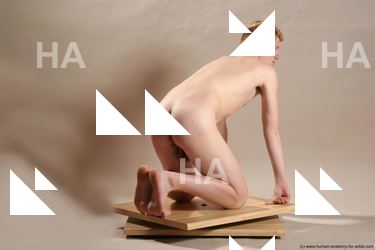 Nude Man White Kneeling poses - ALL Slim Short Red Kneeling poses - on both knees Realistic