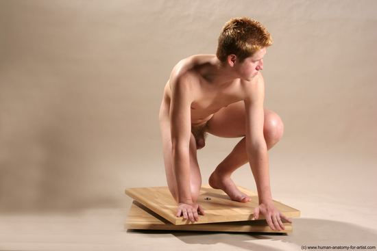 Nude Man White Kneeling poses - ALL Slim Short Red Kneeling poses - on one knee Realistic