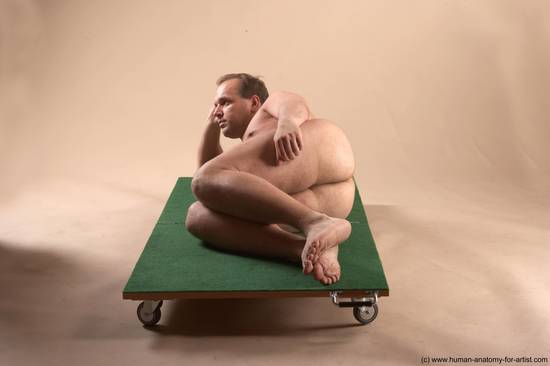 Nude Man White Laying poses - ALL Average Short Brown Laying poses - on side Realistic