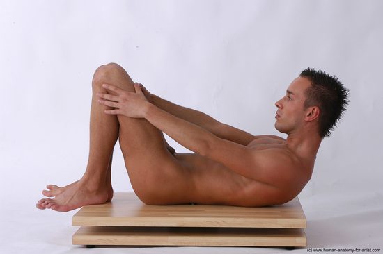 Nude Man White Kneeling poses - ALL Slim Short Brown Realistic