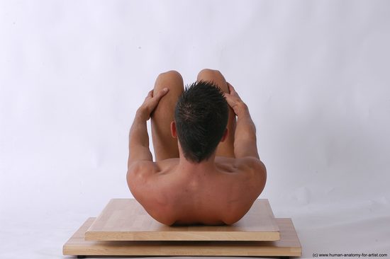 Nude Man White Kneeling poses - ALL Slim Short Brown Realistic