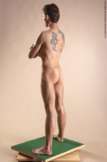 Nude Man White Standing poses - ALL Underweight Short Brown Standing poses - simple Realistic