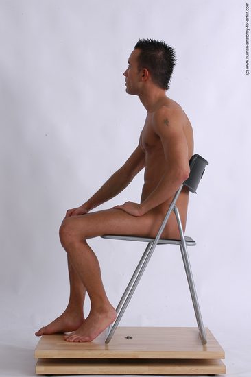 Nude Man White Sitting poses - simple Slim Short Brown Sitting poses - ALL Realistic