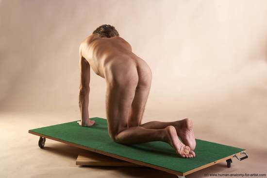 Nude Man White Kneeling poses - ALL Slim Short Grey Kneeling poses - on both knees Realistic