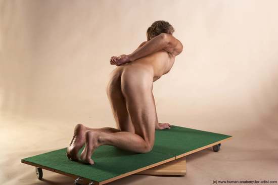 Nude Man White Kneeling poses - ALL Slim Short Grey Kneeling poses - on both knees Realistic