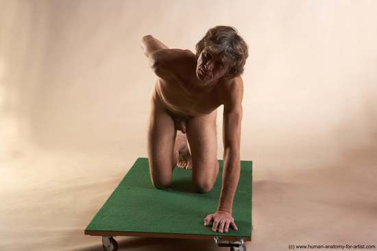 Nude Man White Kneeling poses - ALL Slim Short Grey Kneeling poses - on both knees Realistic