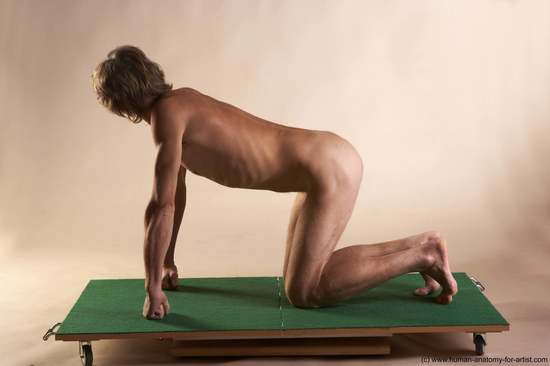 Nude Man White Kneeling poses - ALL Slim Short Grey Kneeling poses - on both knees Realistic