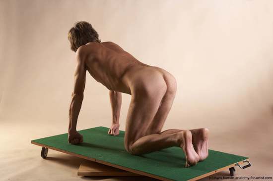 Nude Man White Kneeling poses - ALL Slim Short Grey Kneeling poses - on both knees Realistic