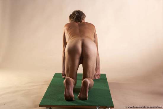 Nude Man White Kneeling poses - ALL Slim Short Grey Kneeling poses - on both knees Realistic