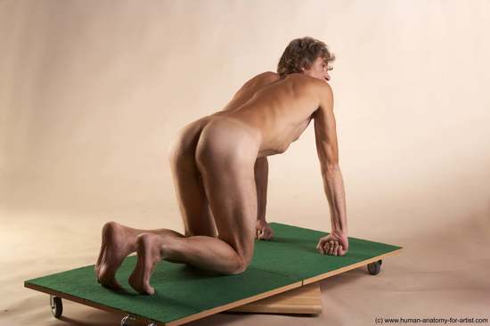 Nude Man White Kneeling poses - ALL Slim Short Grey Kneeling poses - on both knees Realistic