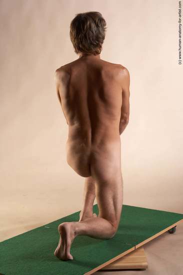 Nude Man White Kneeling poses - ALL Slim Short Grey Kneeling poses - on both knees Realistic