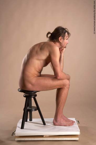 Nude Man White Sitting poses - simple Slim Short Brown Sitting poses - ALL Realistic