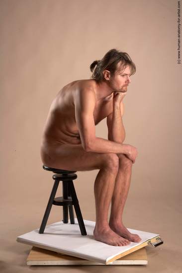 Nude Man White Sitting poses - simple Slim Short Brown Sitting poses - ALL Realistic