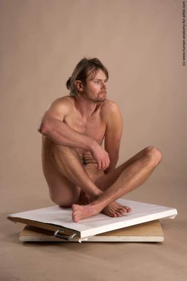 Nude Man White Sitting poses - simple Slim Short Brown Sitting poses - ALL Realistic