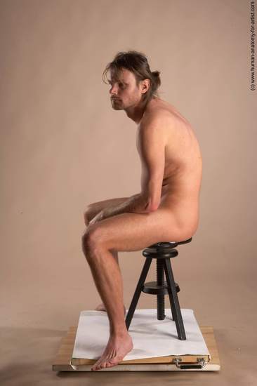 Nude Man White Sitting poses - simple Slim Short Brown Sitting poses - ALL Realistic