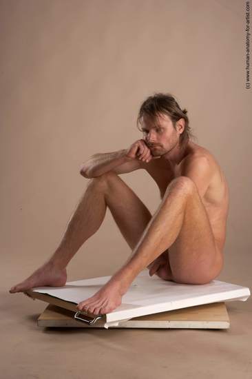 Nude Man White Sitting poses - simple Slim Short Brown Sitting poses - ALL Realistic