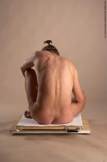 Nude Man White Sitting poses - simple Slim Short Brown Sitting poses - ALL Realistic