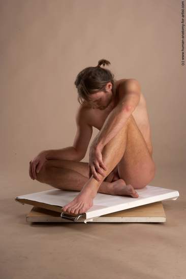 Nude Man White Sitting poses - simple Slim Short Brown Sitting poses - ALL Realistic