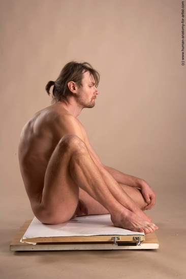 Nude Man White Sitting poses - simple Slim Short Brown Sitting poses - ALL Realistic