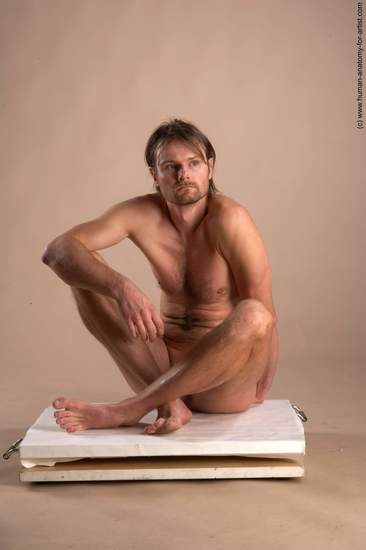 Nude Man White Sitting poses - simple Slim Short Brown Sitting poses - ALL Realistic