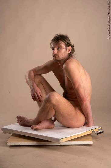 Nude Man White Sitting poses - simple Slim Short Brown Sitting poses - ALL Realistic