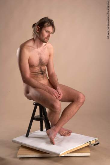 Nude Man White Sitting poses - simple Slim Short Brown Sitting poses - ALL Realistic