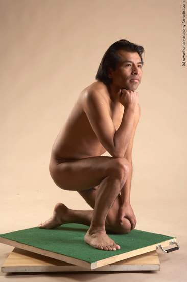 Nude Man Another Kneeling poses - ALL Slim Short Kneeling poses - on both knees Black Realistic