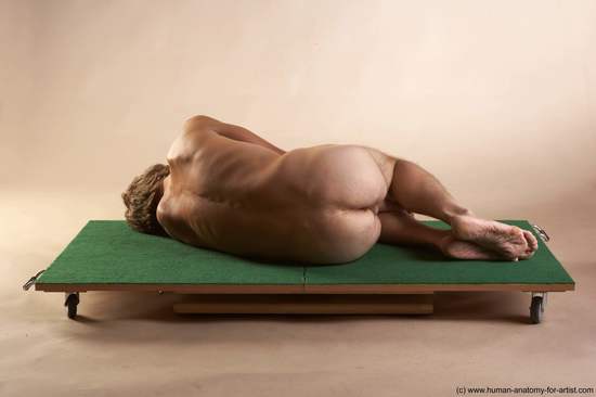 Nude Man White Laying poses - ALL Slim Short Brown Laying poses - on side Realistic