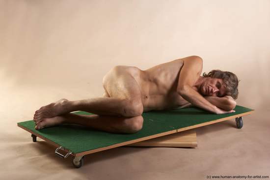 Nude Man White Laying poses - ALL Slim Short Brown Laying poses - on side Realistic